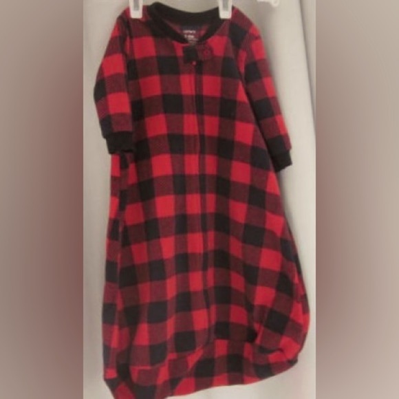 Carter's Baby Bunting, Red & Black Buffalo Plaid, Zip Down Fleece; Size 3-6m - Picture 3 of 9